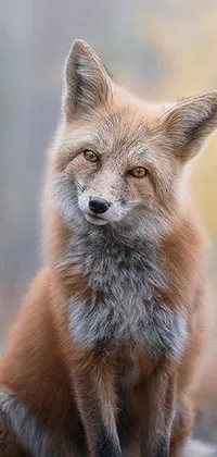This phone live wallpaper features a realistic image of a cute fox in the woods, smiling at the camera with a graceful gaze