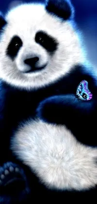 This live phone wallpaper features a beautiful digital rendering of a panda bear holding a butterfly