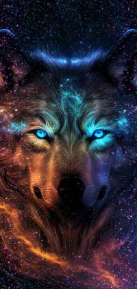 Get a stunning live wallpaper for your phone featuring a gorgeous wolf with piercing blue eyes