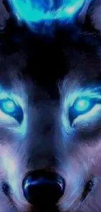 This phone live wallpaper features a stunning close up of a wolf with glowing runes