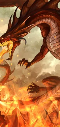 This dynamic phone live wallpaper showcases an incredible high-resolution painting of a dragon attacking a group of people