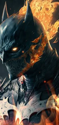 This dark and gothic live wallpaper features a fearsome knight with flames on his face, rendered in stunning detail to create an ominous and powerful visual