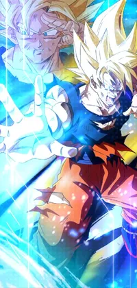 The Dragon Ball Z live wallpaper for your phone features two heroes fighting a dragon in a beautiful, anime style