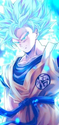 This epic live wallpaper features a stunning drawing of the legendary anime character from Dragon Ball in vivid colors