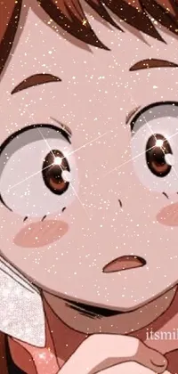 This lively phone live wallpaper features an anime-styled person with brown hair and big eyes, wearing headphones and captured in a close-up view