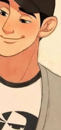 This phone live wallpaper depicts a close-up of a person with a baseball cap, smiling