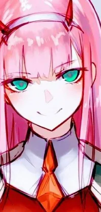 This phone live wallpaper showcases a futuristic drawing of a girl with pink hair and green eyes