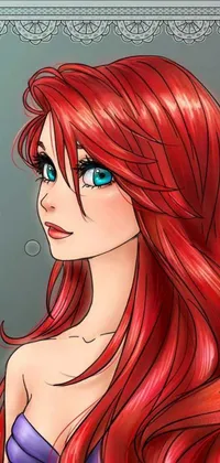 Add a touch of magic to your phone with this enchanting Little Mermaid live wallpaper! Featuring a stunning anime drawing of Ariel, this beautiful digital art piece showcases her bright red hair and charming features in exquisite detail