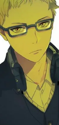 This phone live wallpaper features a trendy young man with glasses and headphones, depicted in a 2022 anime style with honey-colored eyes and yellow skin tone