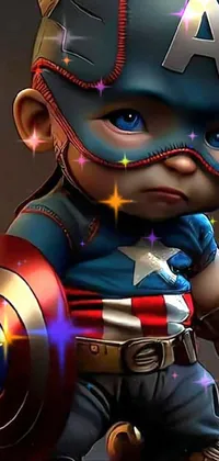 This kid-friendly live wallpaper features a young hero dressed as Captain America and holding a shield
