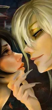 This live wallpaper features two anime-style characters locked in a passionate mouth-to-mouth kiss