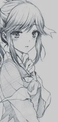 Looking for a dynamic anime-inspired live wallpaper for your phone? Look no further than this stunning artwork featuring a girl with long hair in a detailed pencil sketch style