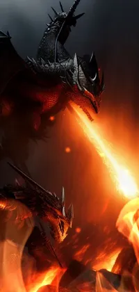 Bring your phone to life with a captivating live wallpaper of a fire-breathing dragon up close, featuring a majestic creature in action as it breathes out intense flames