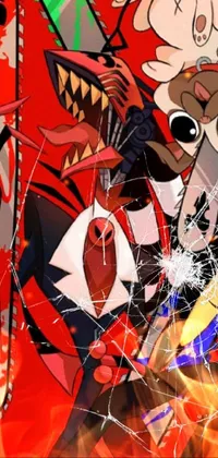 This dynamic live wallpaper features a group of creatively designed cartoon characters standing side by side in a stylish black and red suit adorned with intricate blade patterns