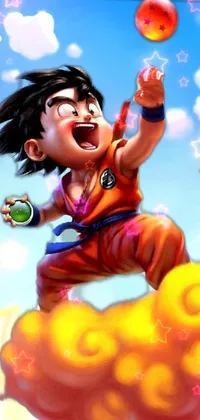 This live wallpaper features a colorful digital painting of a child playing with a ball in an art style inspired by manga