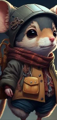 This live wallpaper for your phone features a detailed 2D illustration of a cute little mouse wearing a hat and jacket, with a furry art style and plenty of character