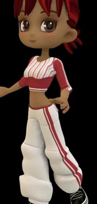 This phone live wallpaper showcases a low poly rendered cartoon girl with bright red hair and white pants