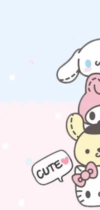 This delightful phone live wallpaper features a charming and whimsical group of stuffed animals sitting on top of each other, all depicted in the style of Kubisi art