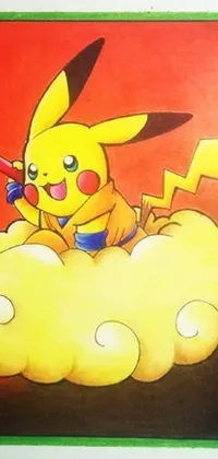 This Pikachu live wallpaper boasts a delightful drawing of the famous Pokémon perched upon a cloud