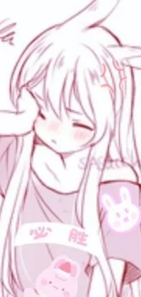 This live wallpaper features a cute anime girl with bunny ears in a sleepy expression created in the sots art style