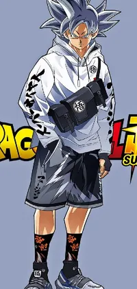 This live phone wallpaper features an intricately detailed super high res drawing of a man wearing a stylish white shirt, black shorts, and a hoodie