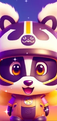 Get ready for a cuteness overload! This phone live wallpaper features a cartoon panda bear wearing a helmet, riding a super cool rocket through a starry sky
