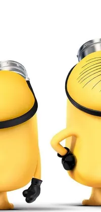 This fun and colorful live phone wallpaper features two playful minions standing side by side