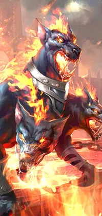 This live wallpaper is a captivating blend of dynamic artworks including a fierce dog breathing flames, a majestic golden cat in knight armor and a grim Gwent card
