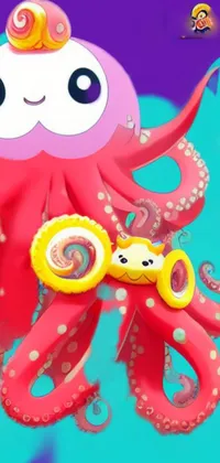 Brighten up your phone screen with this lively live wallpaper featuring a cartoon octopus carrying its little one on its back