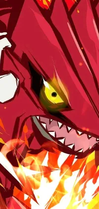 This live phone wallpaper features a stunning red dragon with yellow eyes designed in an anime style