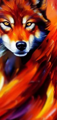 This phone live wallpaper features a breathtaking psychedelic art painting of a wolf by a talented artist