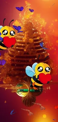 Decorate your phone with a charming digital art wallpaper featuring two busy bees sitting atop a delicious pile of honey