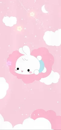 Elevate your phone's aesthetic with this cute and dreamy live wallpaper featuring a cartoon bunny sleeping peacefully on a fluffy cloud in the sky
