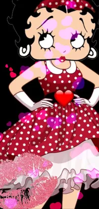Enjoy a fun and playful phone live wallpaper featuring a retro-inspired woman in a polka dot dress and frilly lace details on the skirt