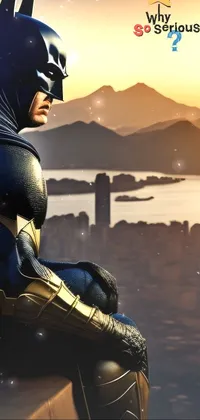 Looking for an amazing live wallpaper to enhance your phone's look? Check out this stunning digital art piece depicting a Batman statue sitting atop a building! The beautifully designed hero costume and golden hour sunlight create an impressive visual, while a stunning cityscape provides a perfect backdrop