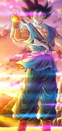 This stunning live wallpaper features a young character from an iconic anime standing in front of a scenic sunset backdrop