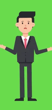 The green-themed phone live wallpaper features a cartoon character in a suit with a pleading expression