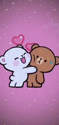 Enhance your phone's home screen with this stunning live wallpaper featuring two adorable teddy bears standing side by side in an intimate embrace