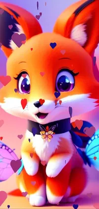 Looking for an adorable and magical live wallpaper for your mobile device? Check out this trendy digital artwork featuring a cute and smiling fox stuffed animal with a butterfly perched on its nose