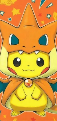 Add some fun to your phone screen with this adorable live wallpaper featuring a cute Pokemon character in an orange and yellow costume