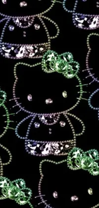 Introducing a stunning phone live wallpaper with a Hello Kitty bead pattern on a black background