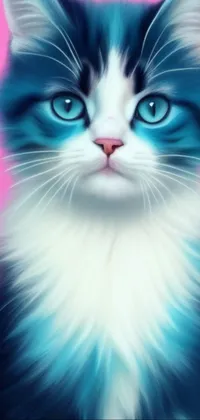 This stunning live wallpaper features a black and white cat with deep blue eyes