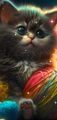 Looking for a cute and playful live wallpaper for your phone? Check out this stunning digital painting that features an adorable kitten playing with a ball of yarn! This beautiful furry art is perfect for cat lovers and is sure to add a vibrant and cheerful touch to your phone’s screen