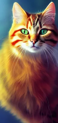 This cat live wallpaper features a stunning digital painting of a sand cat with green eyes