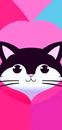 Get the cutest live wallpaper for your phone! Enjoy a playful pink background with a black and white cat