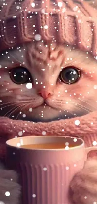Looking for a playful and charming live wallpaper for your phone? Look no further than this adorable cat and coffee wallpaper! Featuring a cute cat holding a steaming cup of iced coffee, this wallpaper is perfect for cat lovers who can't get enough of their feline friends