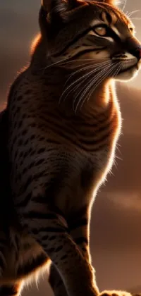 This lively phone wallpaper depicts a beautiful cheetah standing atop a rocky terrain under a stunning cloudy sky