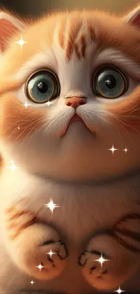 This adorable phone live wallpaper displays a cute digital rendering of a cat sitting on a table