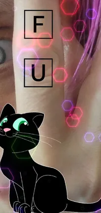 This phone live wallpaper depicts a playful cat perched on a finger, with a fun cat theme logo in the background
