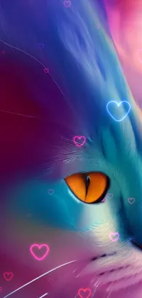 This stunning phone live wallpaper depicts a captivating close-up of a yellow-eyed cat, beautifully painted in digital art by a talented artist